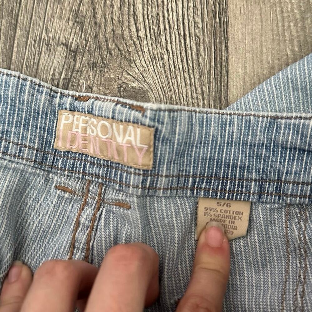 Personal Identity Blue Jean Striped Capri Shorts Denim View 3